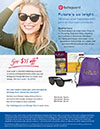 Sell sheet with young woman wearing sunglasses and the text Future's so bright